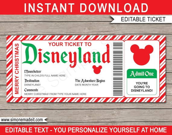 Christmas Disneyland Trip - Printable Disney Ticket - Surprise Trip to