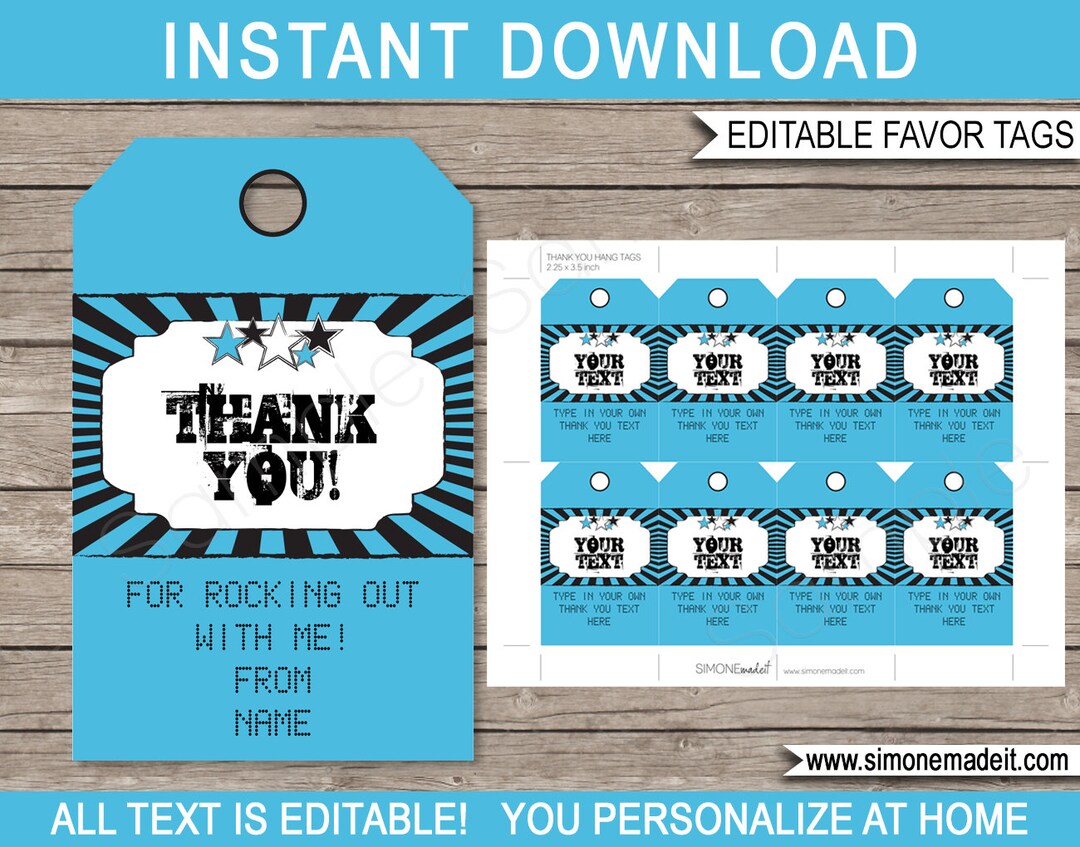 Rock Star Favor Tags Template - Printable Rockstar Theme Birthday Party ...