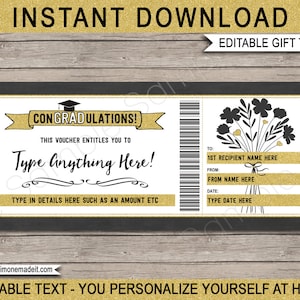 Modèle de coupon pour un chèque-cadeau de fin d'études - carte imprimable de chèque-cadeau de félicitations - pour quoi que ce soit - TÉLÉCHARGEMENT IMMÉDIAT - texte MODIFIABLE