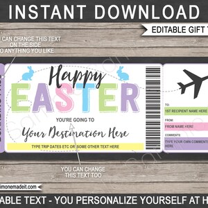 Easter Boarding Pass Template Surprise Trip Plane Ticket Gift, Airplane Flight Destination Airline, Fake INSTANT DOWNLOAD, text EDITABLE image 1