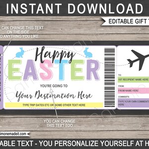 Easter Boarding Pass Template Surprise Trip Plane Ticket Gift, Airplane Flight Destination Airline, Fake - INSTANT DOWNLOAD, text EDITABLE