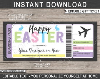 Easter Boarding Pass Template Surprise Trip Plane Ticket Gift, Airplane Flight Destination Airline, Fake - INSTANT DOWNLOAD, text EDITABLE