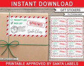 Approved by Santa Stickers Gift Labels Template - Naughty Nice List - Printable Santa's Workshop Christmas Tags - INSTANT DOWNLOAD Il_170x135