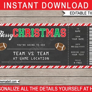 Weihnachten Fußball Ticket Geschenkvorlage - Druckbare Überraschungsgutschein zu einem Spiel - Zertifikat Coupon - SOFORTIGER DOWNLOAD - EDITIERBARER Text