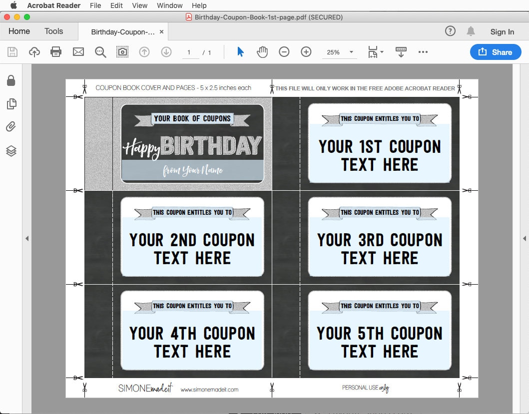 Printable Birthday Coupon Book Template Last Minute - Etsy