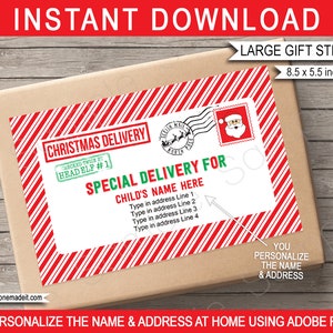 Sleigh Mail Etiquetas de envío del Polo Norte Pegatinas de la plantilla de Santa - Grande - Taller de Santas - DESCARGA INSTANTE - Nombre y dirección EDITABLES