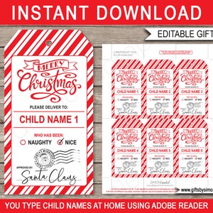 Santa Gift Tags Printable Template - from Santa Labels - Special Delivery from the North Pole - INSTANT DOWNLOAD text EDITABLE