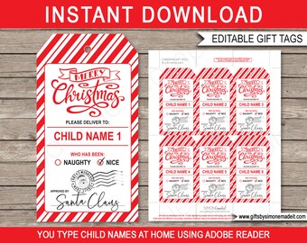 Santa Gift Tags Printable Template - from Santa Labels - Special Delivery from the North Pole - INSTANT DOWNLOAD text EDITABLE