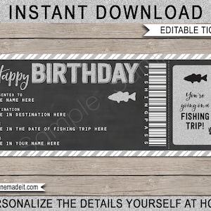 Vissen verjaardagscadeau Pass Ticket Voucher certificaat afdrukbare sjabloon - visreis vakantie vakantie DIY coupon - BEWERKBARE tekst DOWNLOAD