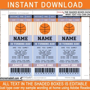 Basketball Ticket Invitation Template Birthday Party INSTANT DOWNLOAD with EDITABLE text you personalize at home image 2