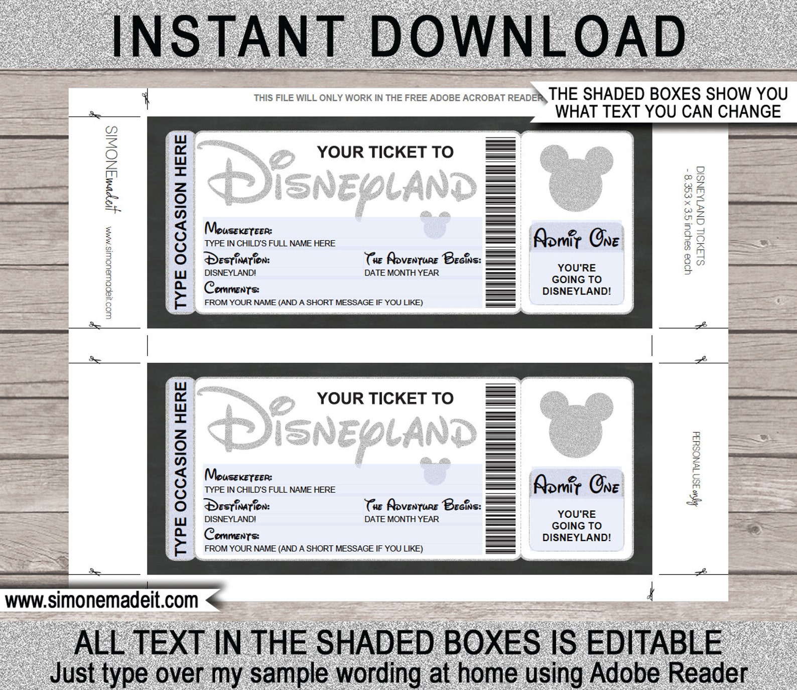Disneyland Ticket Printable Template Gift Surprise Disney Etsy