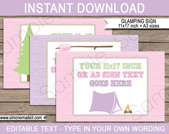 Editable Glamping Party Signs: Camping Birthday Theme (PDF Download)