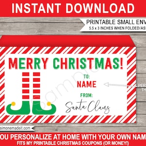 Druckbare Weihnachtsumschlag Vorlage - Elfe Geschenk Last Minute Personalisiert - INSTANT DOWNLOAD mit EDITIERBARE Namen - Santas Workshop