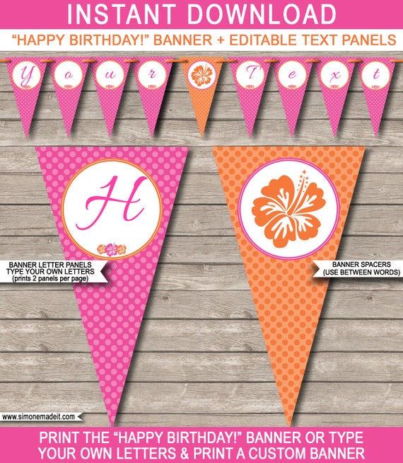Luau Party Banner Happy Birthday Banner Custom Banner