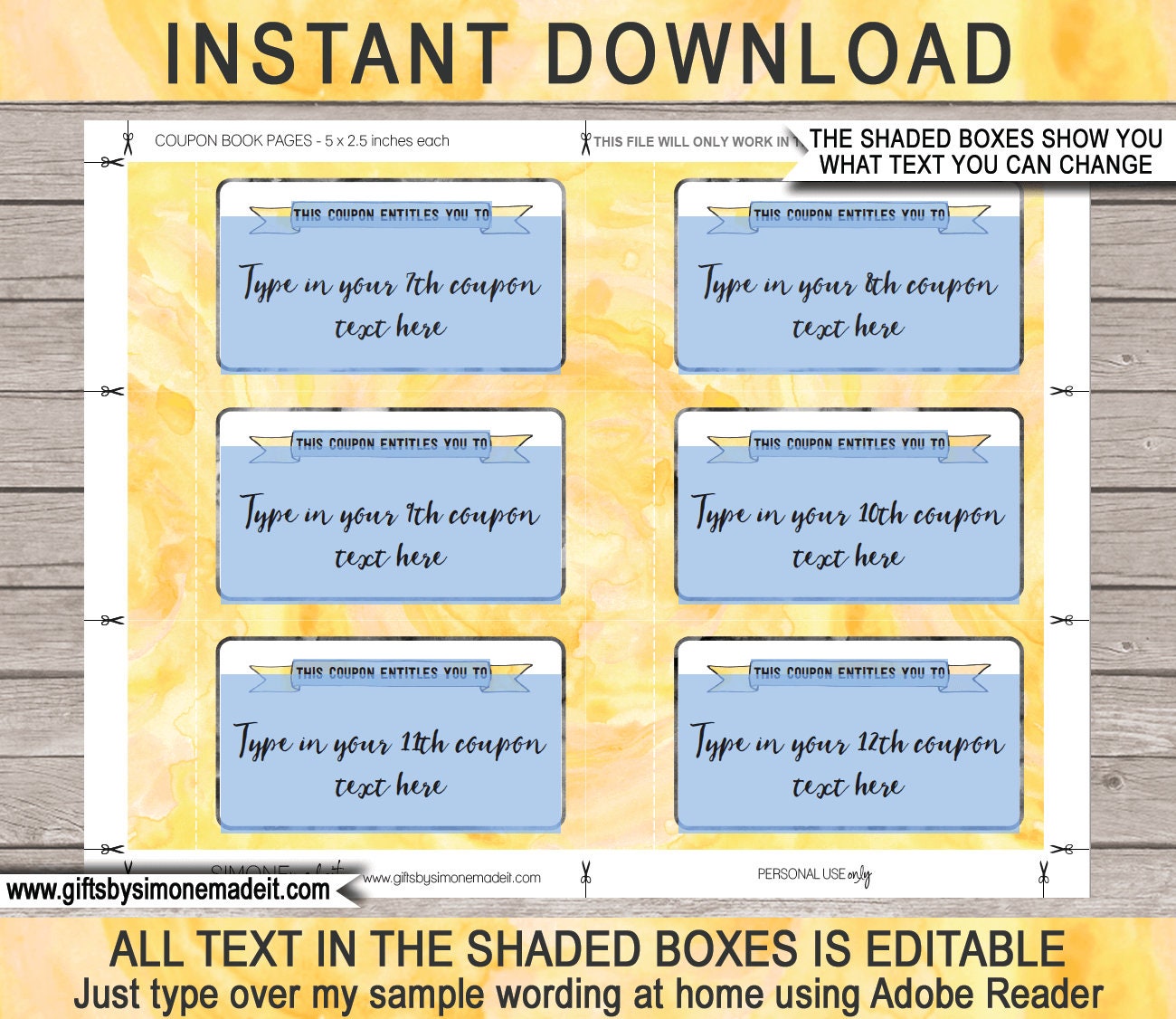 Personalized Coupon Book Template: DIY Gift Voucher (instant Download ...