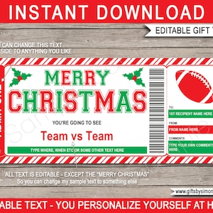 Fußball Ticket Vorlage Weihnachtsgeschenk - Überraschungs Spiel Ticket - Geschenkgutschein Zertifikat - INSTANT DOWNLOAD zum ausdrucken mit EDITIERBARE Text