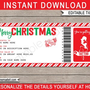 Christmas Tattoo Gift Voucher Ticket - Printable Geschenkgutschein - SOFORTIGER DOWNLOAD mit EDITIERBARE Text - Sie personalisieren zu Hause