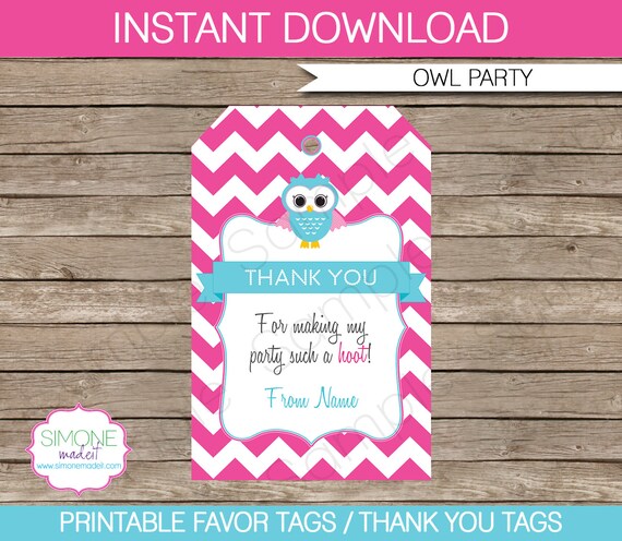 Owl Favor s Thank You s Birthday Party Favors Instant Download With Editable Text Template You Personalize At Home By Simonemadeit Catch My Party Owl Favor s Thank You s Birthday Party Favors Instant Download With Editable Text Template You Personalize At Home By Simonemadeit Catch My Party