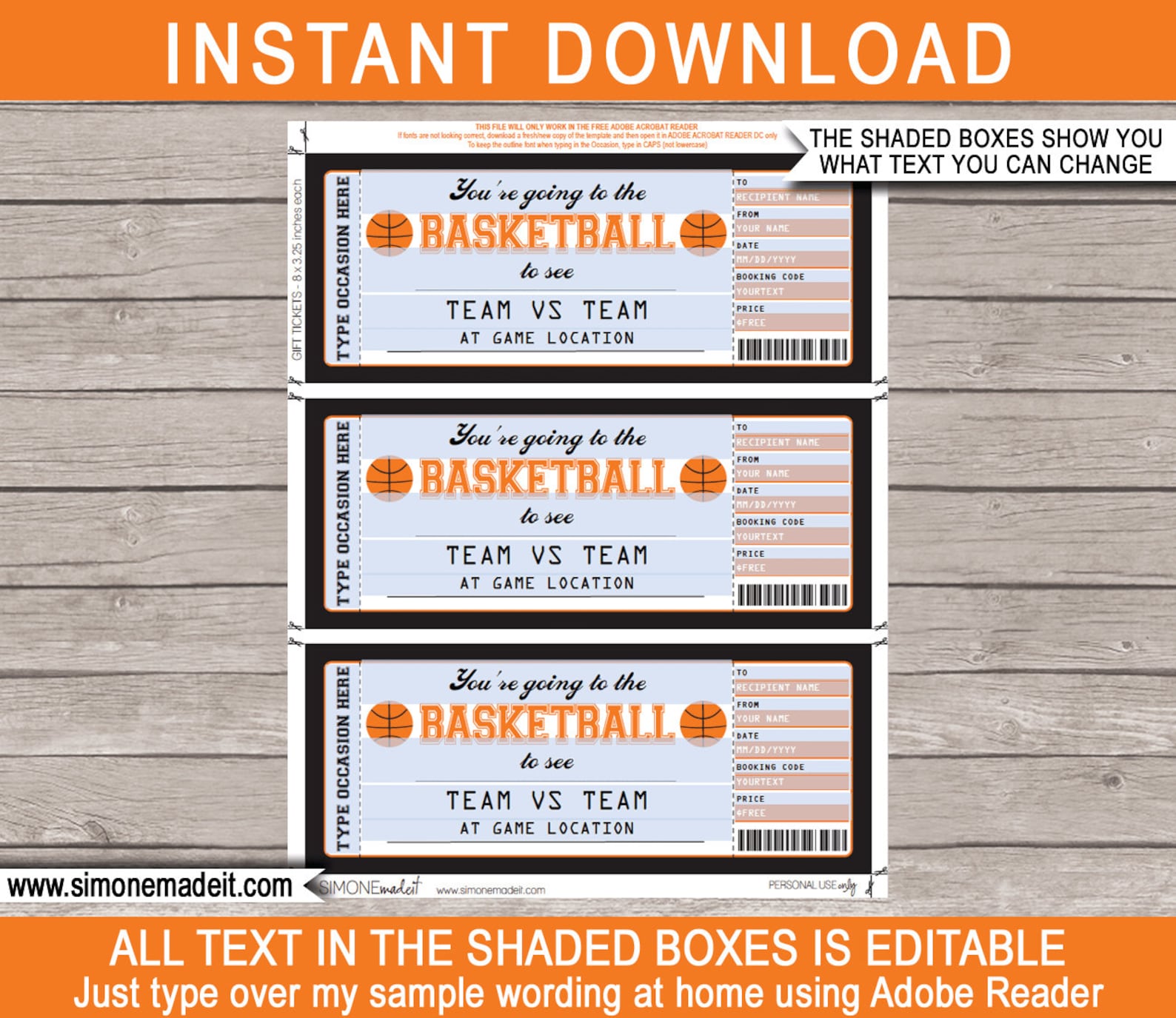 Printable Basketball Ticket Gift Editable Template Surprise Etsy