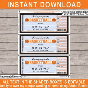 Printable Basketball Ticket Gift Editable Template - Surprise Ticket to ...