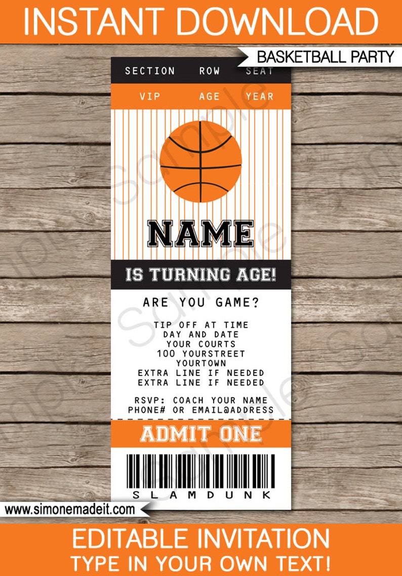 Basketball Theme Party Decorations Template Bundle Invitation Printable Birthday Package Pack Set Kit Collection EDITABLE TEXT DOWNLOAD image 3