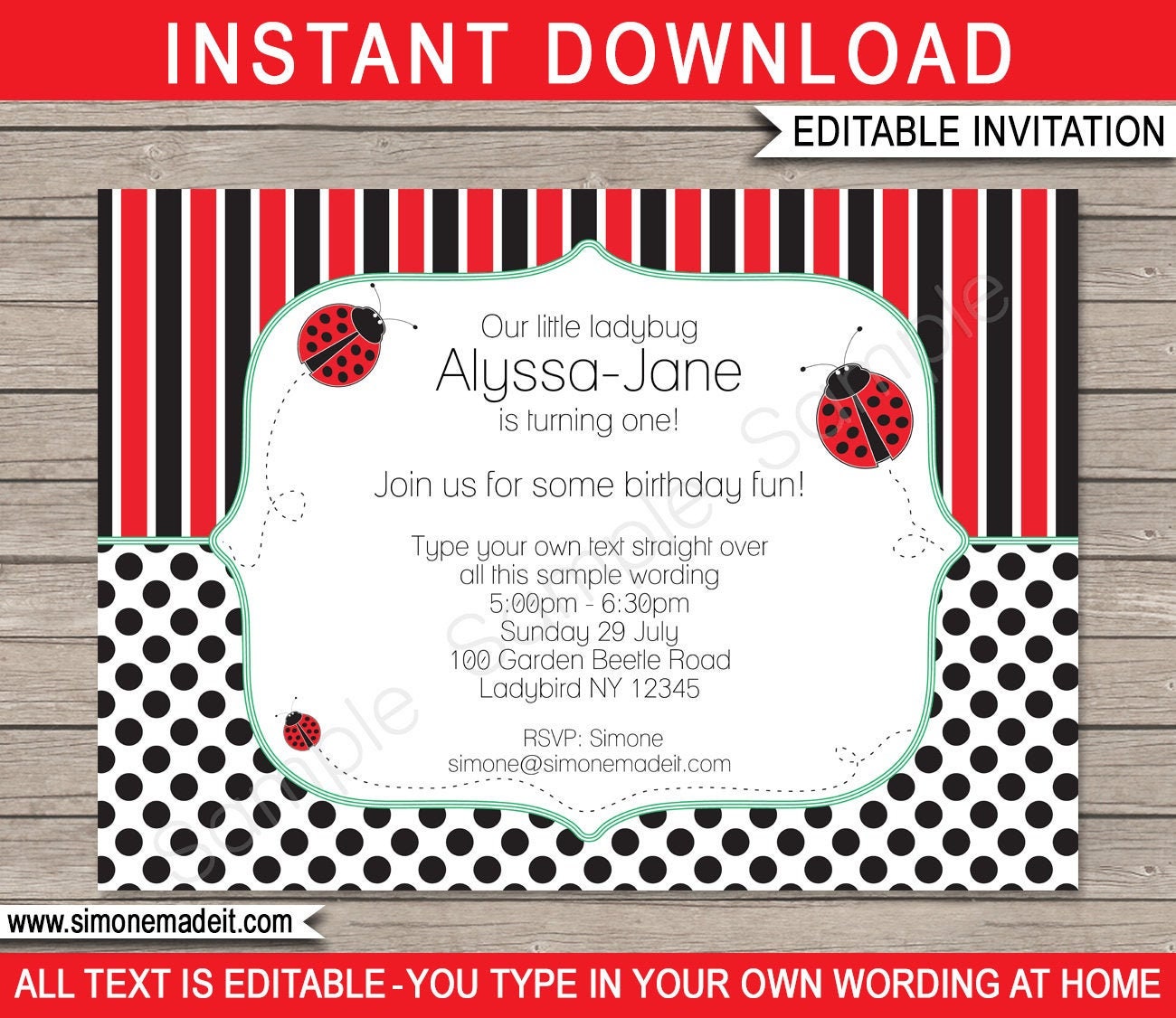 Convite aniversário Ladybug - Edite grátis com nosso editor online