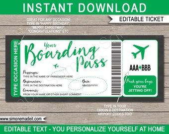Plane Ticket Template Surprise Fake Boarding Pass Trip Reveal Gift - Any Occasion - Airplane Destination Flight Coupon - INSTANT DOWNLOAD