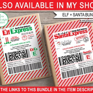 Elf Shipping Label + Santa Shipping Label Templates - Realistic Fedex Printable Labels - Christmas Mailing Stickers Bundle - Large - North Post Special Delivery  - Express Elf Delivery - Reindeer Delivery - Naughty or Nice List - INSTANT DOWNLOAD