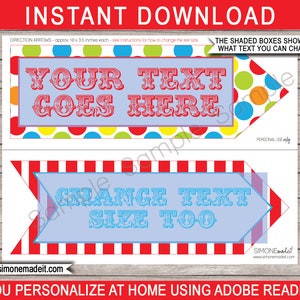 Carnival Signs Direction Arrows - Printable Carnival Party Decorations Game Signs - Circus Theme - INSTANT DOWNLOAD text EDITABLE Template - 11x17 inch, 8.5x11 inch, A4 and A3 sizes