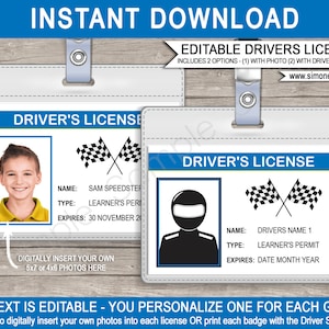 Race Car Birthday Party Favors: Driver&#39;s License ID Badge (Printable Template)