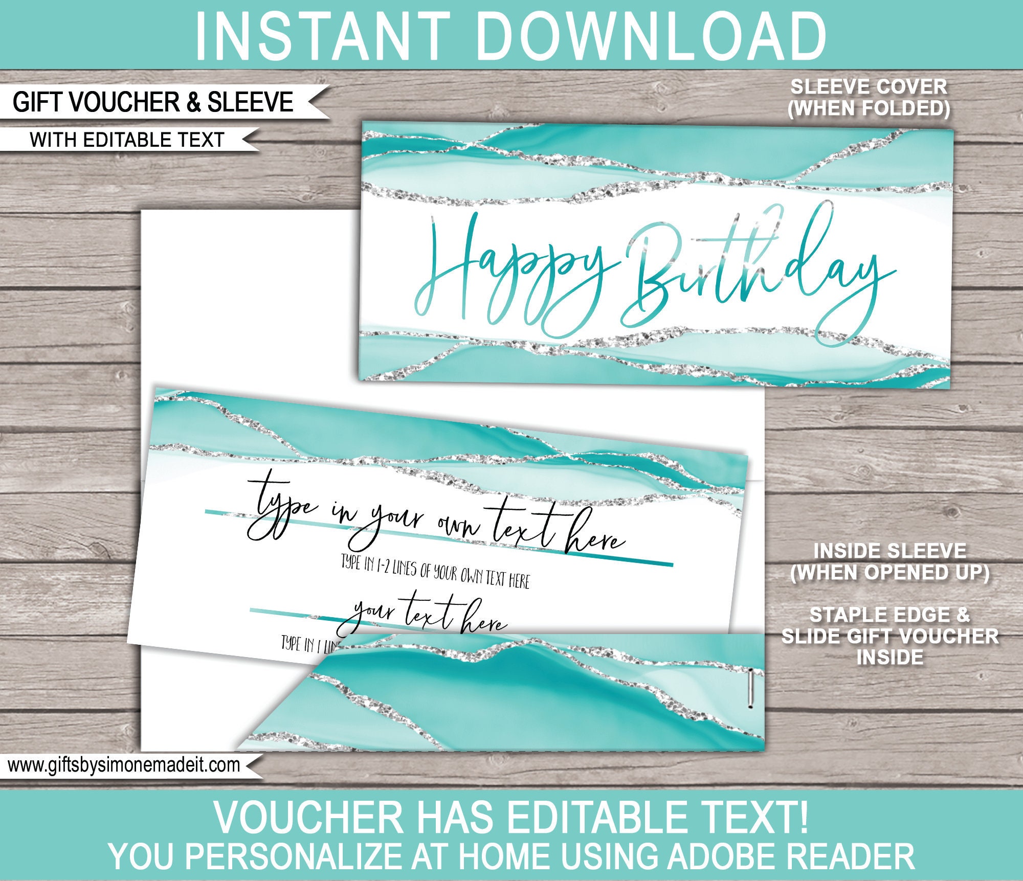 Teal Tiffany Gift Certificate Templates Editable Gift 