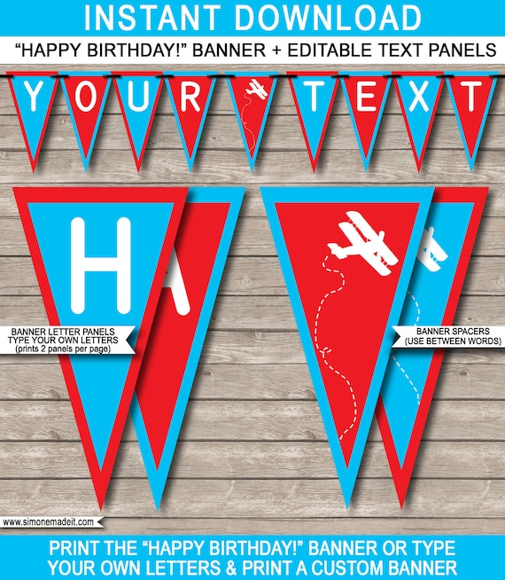 Airplane Birthday Banner Happy Birthday Banner Custom | Etsy
