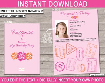 Luau Birthday Party Passport Invitations Printable Template - Photo Invite - Hawaiian Luau Theme - INSTANT DOWNLOAD with EDITABLE text