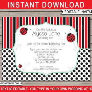 Editable & Printable Ladybug Birthday Party Invitation template