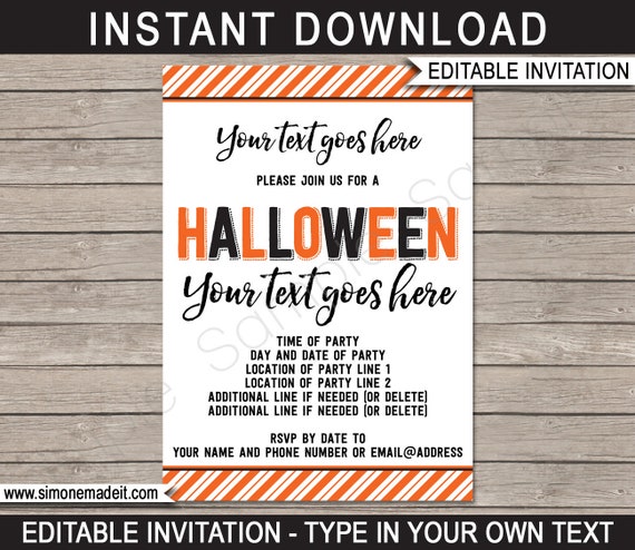 Halloween Party Invitations Template - Printable Invites - INSTANT DOWNLOAD with EDITABLE text - you personalize at home Il_570xn