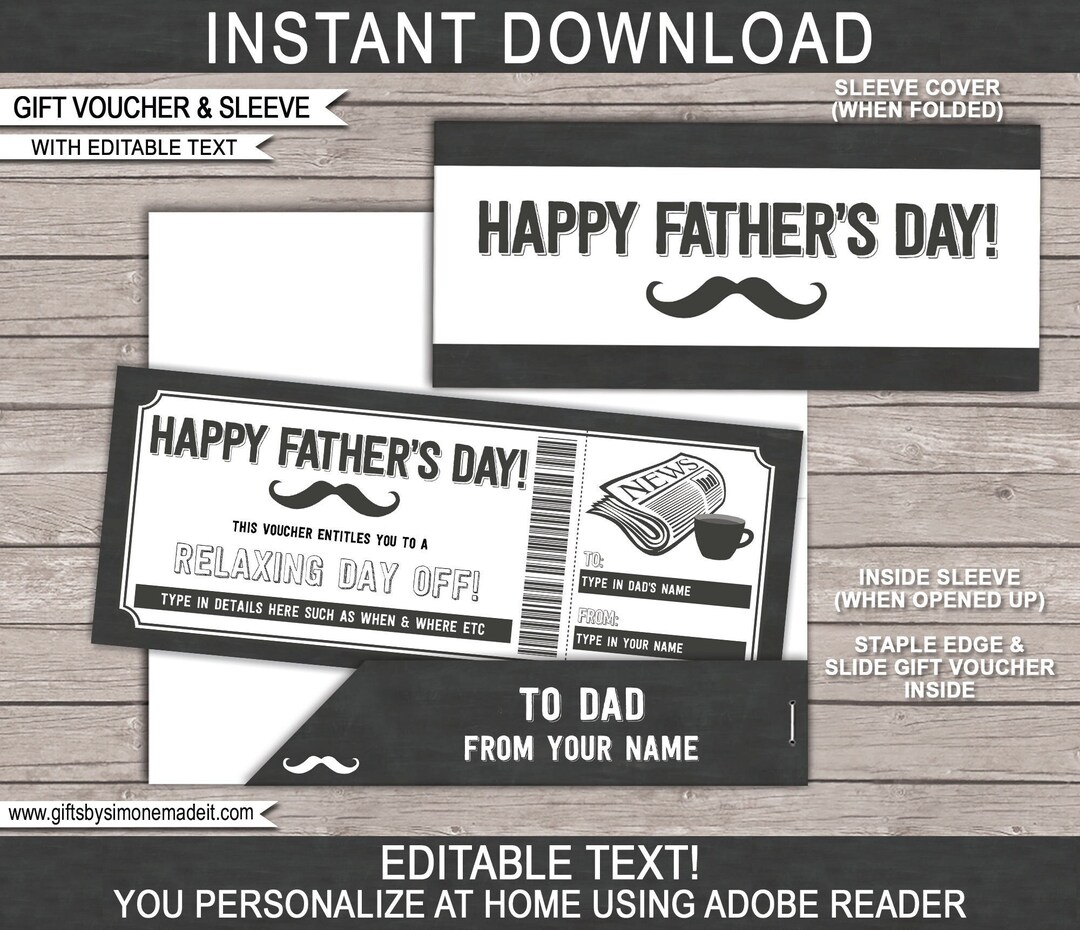 Day off Coupon Template Printable Fathers Day Relaxing Gift Voucher