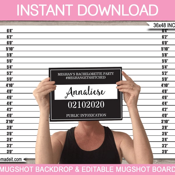 Bachelorette Mugshot Backdrop & Board - Photo Booth Props - Lineup - Mug Shot - INSTANT DOWNLOAD - Printable PDF - 36x48 inch + A0 sizes