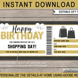 Kaufrausch Kartenvorlage - Druckbarer Geburtstagsgeschenkgutschein Gutschein Coupon - Mama Freundin Teenager Tween - EDITIERBARER Text DOWNLOAD