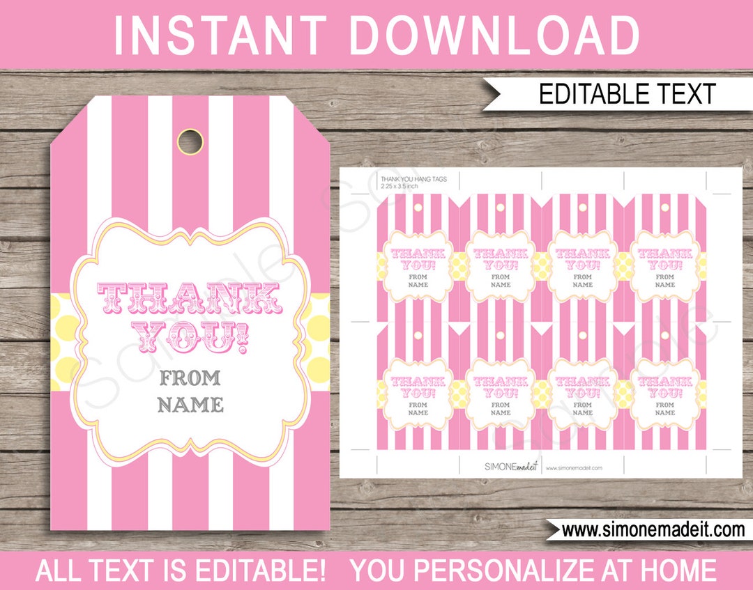 Carnival Favor Tags Template - Printable Thank You Tags - Birthday ...