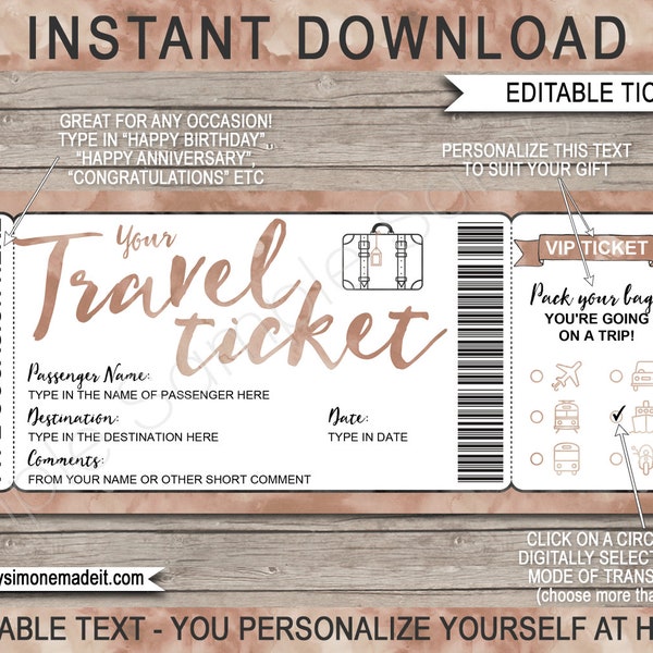 Surprise Holiday Reveal Gift Idea Printable Travel Ticket Boarding Pass Coupon Template - Boys Trip - Bus Plane Car Cruise Bike Train
