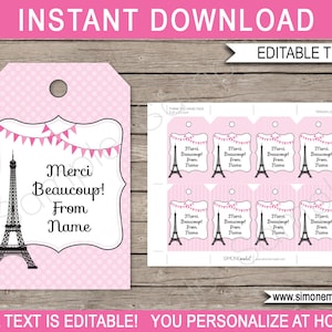 Paris Favor Tags Template - Printable Birthday Party Thank You Tags ...