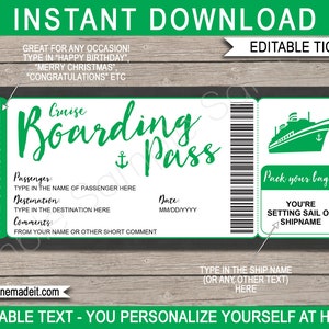 Printable Editable Cruise Ticket Boarding Pass Gift Template - Any Occasion - Surprise Cruise Trip Reveal Voucher Coupon - INSTANT DOWNLOAD