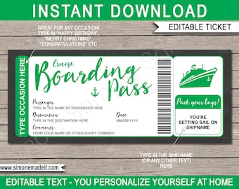 Printable Editable Cruise Ticket Boarding Pass Gift Template - Any Occasion - Surprise Cruise Trip Reveal Voucher Coupon - INSTANT DOWNLOAD
