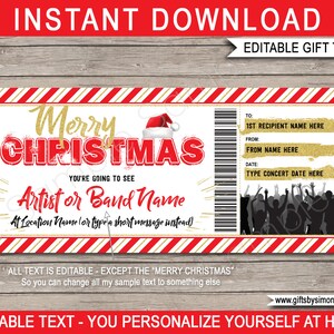 Konzert Ticket Vorlage Weihnachtsgeschenk - Printable Surprise Rock Konzert, Aufführung, Künstler, Band Gutschein - INSTANT DOWNLOAD Text EDITIERBAR