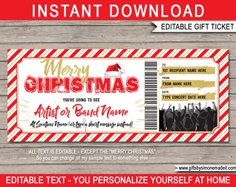 Concert Ticket Template Christmas Gift - Printable Surprise Rock Concert, Performance, Artist, Band Voucher - INSTANT DOWNLOAD text EDITABLE