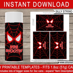 Spiderman Silly String Label Printable Web Shooter Template - Superhero Birthday Party Game Activity Favor - Spider Web - Black - DOWNLOAD