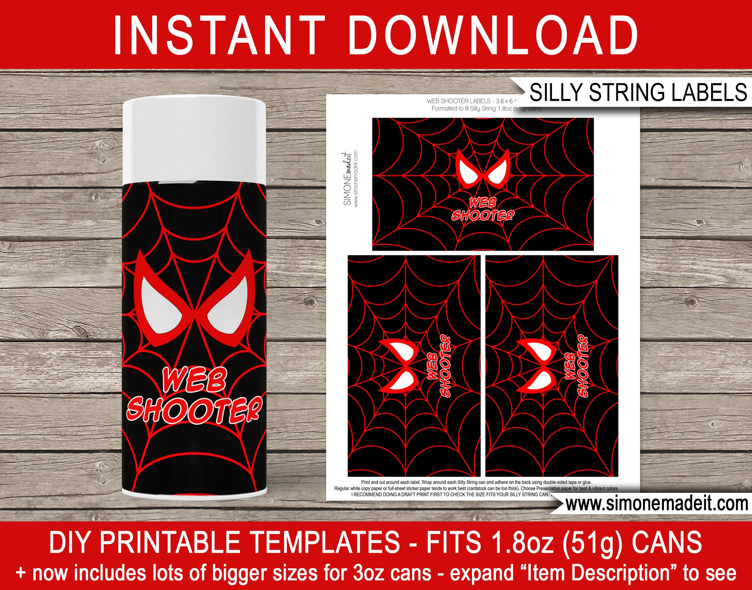 Spiderman Silly String Label Printable Web Shooter Template
