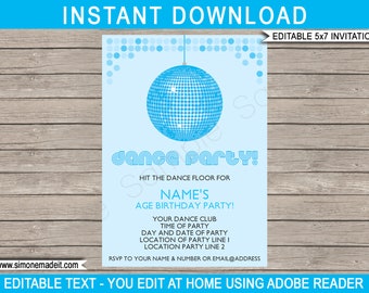 Dance Theme Party Invitation Template - Printable Disco Birthday Party Invite - INSTANT DOWNLOAD with EDITABLE text - you personalize