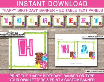 Luau Party Banner - Happy Birthday Banner - Custom Luau Banner - Luau Party Decorations - Bunting - INSTANT DOWNLOAD with EDITABLE text