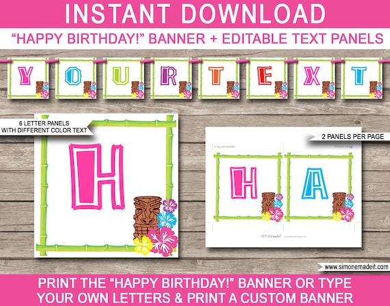 Luau Party Banner Happy Birthday Banner Custom Luau Banner Etsy